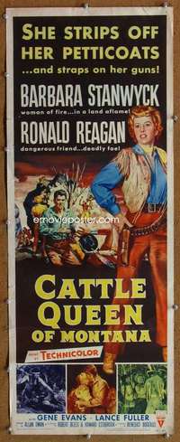 f611 CATTLE QUEEN OF MONTANA insert movie poster '54 Stanwyck, Reagan