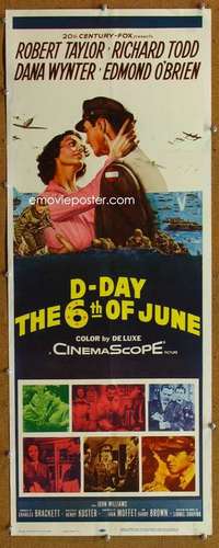 f624 D-DAY THE 6th OF JUNE insert movie poster '56 Robert Taylor, WWII