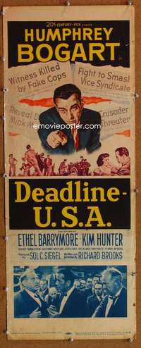 f626 DEADLINE-USA insert movie poster '52 Humphrey Bogart, newspaper