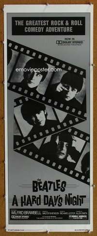 f672 HARD DAY'S NIGHT insert movie poster R82 Beatles, rock & roll!