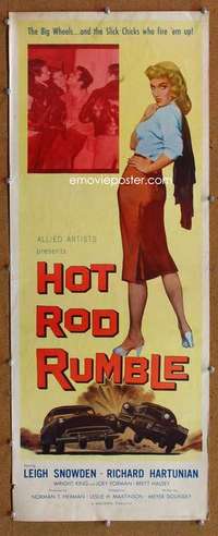 f686 HOT ROD RUMBLE insert movie poster '57 teen rebel car racing!