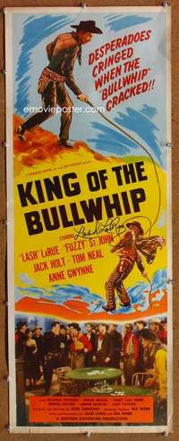 f712 KING OF THE BULLWHIP signed insert movie poster '50 Lash La Rue