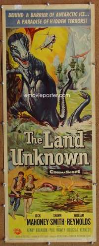 f716 LAND UNKNOWN insert movie poster '57 Ken Sawyer dinosaur art!