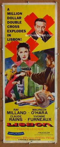 f725 LISBON insert movie poster '56 Ray Milland, sexy Maureen O'Hara