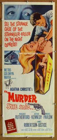 f760 MURDER SHE SAID insert movie poster '61 Agatha Christie classic!