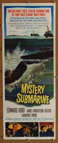 f763 MYSTERY SUBMARINE insert movie poster '63 WWII sub vs sub!