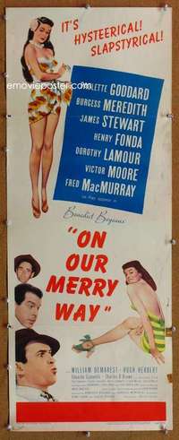 f787 ON OUR MERRY WAY insert movie poster '48 James Stewart, Goddard