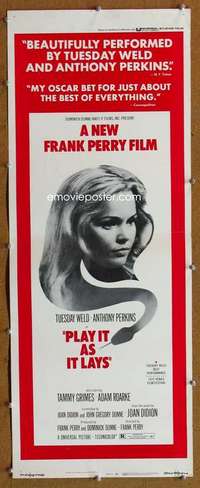 f803 PLAY IT AS IT LAYS insert movie poster '72 Tuesday Weld, Perkins