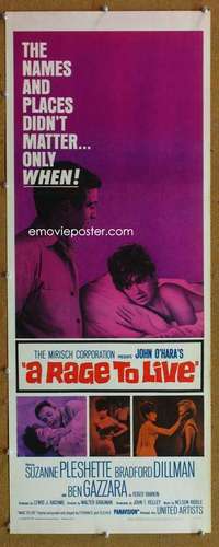f824 RAGE TO LIVE insert movie poster '65 Suzanne Pleshette, Dillman
