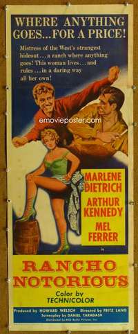 f828 RANCHO NOTORIOUS insert movie poster '52 Marlene Dietrich, Lang