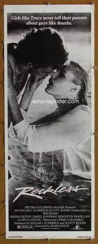 f832 RECKLESS insert movie poster '84 Aidan Quinn, Daryl Hannah