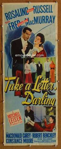 f905 TAKE A LETTER DARLING insert movie poster '42 Rosalind Russell