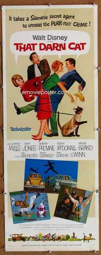 f915 THAT DARN CAT insert movie poster '65 Hayley Mills, Disney