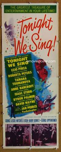 f927 TONIGHT WE SING insert movie poster '53 Pinza, Roberta Peters