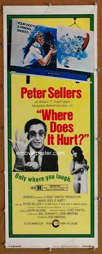 f950 WHERE DOES IT HURT insert movie poster '72 Peter Sellers, Pflug