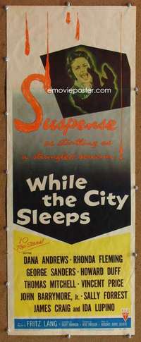 f951 WHILE THE CITY SLEEPS insert movie poster '56 Fritz Lang noir!