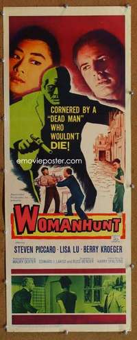 f957 WOMANHUNT insert movie poster '62 dead man stalking killer!