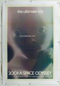 g263 2001 A SPACE ODYSSEY linen one-sheet movie poster R71 blue star child!