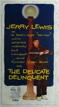 g007 DELICATE DELINQUENT linen three-sheet movie poster '57Jerry Lewis