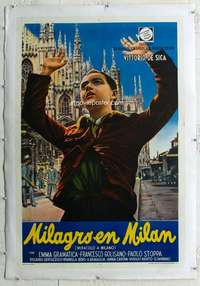 g054 MIRACLE IN MILAN linen Argentinean movie poster '51 De Sica