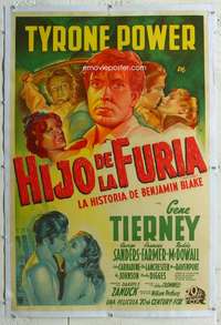 g059 SON OF FURY linen Argentinean movie poster '42 Power, Tierney