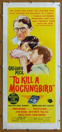 g199 TO KILL A MOCKINGBIRD linen Aust daybill movie poster '63 classic!