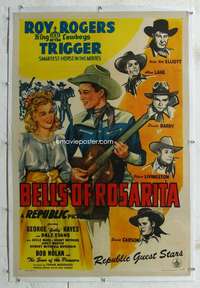 g282 BELLS OF ROSARITA linen one-sheet movie poster '45 Roy Rogers, Evans