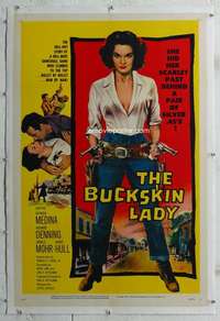 g292 BUCKSKIN LADY linen one-sheet movie poster '57 Medina, sexy bad girl!
