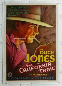 g296 CALIFORNIA TRAIL linen one-sheet movie poster '33 Buck Jones close up!