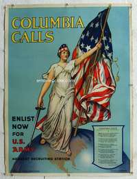 g309 COLUMBIA CALLS 30x40 WWI war poster 1916 enlist in the U.S. Army, art by Aderente & Halsted!