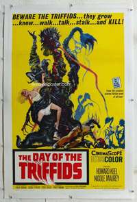 g318 DAY OF THE TRIFFIDS linen one-sheet movie poster '62 sci-fi classic!