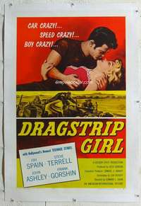 g333 DRAGSTRIP GIRL linen one-sheet movie poster '57 classic car movie!