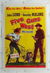 g341 FIVE GUNS WEST linen one-sheet movie poster '55 Roger Corman, John Lund