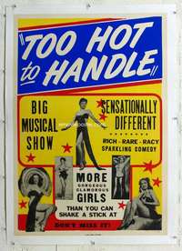 g518 TOO HOT TO HANDLE linen one-sheet movie poster '50 burlesque show!