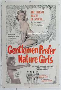 g347 GENTLEMEN PREFER NATURE GIRLS linen one-sheet movie poster '62 sexy!