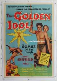 g352 GOLDEN IDOL linen one-sheet movie poster '54 Johnny Sheffield as Bomba!