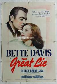 g354 GREAT LIE linen one-sheet movie poster '41 Bette Davis, George Brent