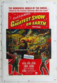 g355 GREATEST SHOW ON EARTH linen one-sheet movie poster R61 Cecil DeMille
