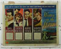 g259 WRITTEN ON THE WIND linen half-sheet movie poster '56 Hudson, Bacall