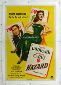 g356 HAZARD linen one-sheet movie poster '48 Paulette Goddard, gambling!
