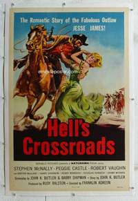g357 HELL'S CROSSROADS linen one-sheet movie poster '57 sexy Peggy Castle!