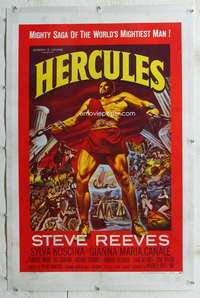 g358 HERCULES linen one-sheet movie poster '59 mightiest man Steve Reeves!