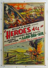 g359 HEROES ALL linen one-sheet movie poster '31 cool WWI documentary!