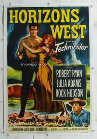 g362 HORIZONS WEST linen one-sheet movie poster '52 Robert Ryan, Rock Hudson