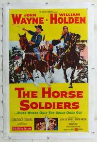 g363 HORSE SOLDIERS linen one-sheet movie poster '59 John Wayne, Holden