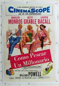 g365 HOW TO MARRY A MILLIONAIRE linen Spanish/U.S. one-sheet movie poster '53 Marilyn Monroe