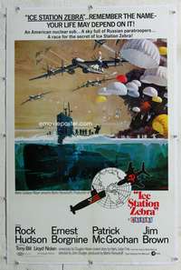 g366 ICE STATION ZEBRA linen one-sheet movie poster '69 rare Cinerama style!