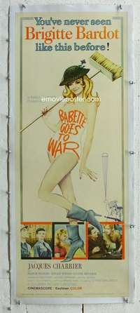 g217 BABETTE GOES TO WAR linen insert movie poster '60 Brigitte Bardot