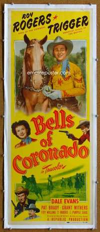 g218 BELLS OF CORONADO linen insert movie poster '50 Roy Rogers, Evans
