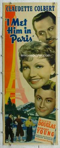 g222 I MET HIM IN PARIS linen insert movie poster '37 Claudette Colbert